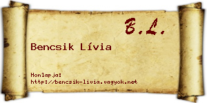 Bencsik Lívia névjegykártya